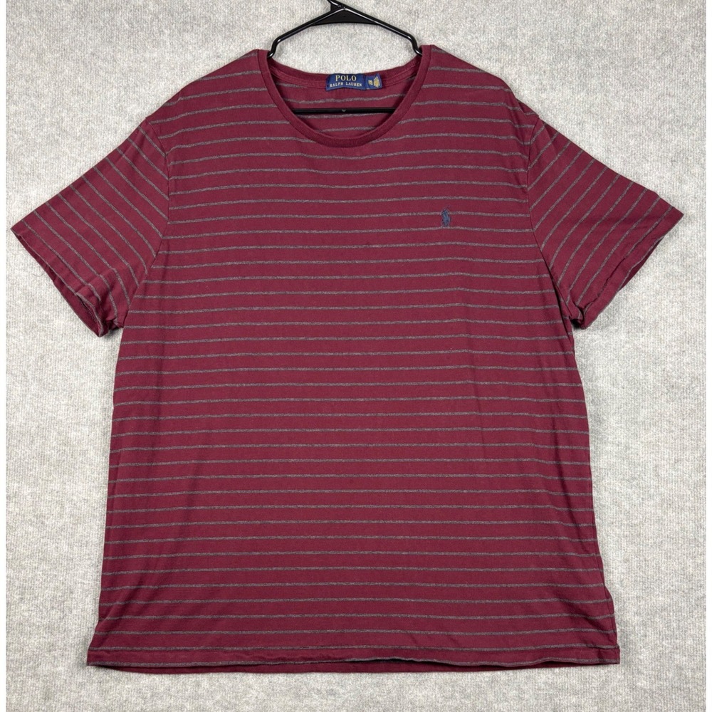 Polo Ralph Lauren Striped T-Shirt Pony Logo XXL Burgundy Grey